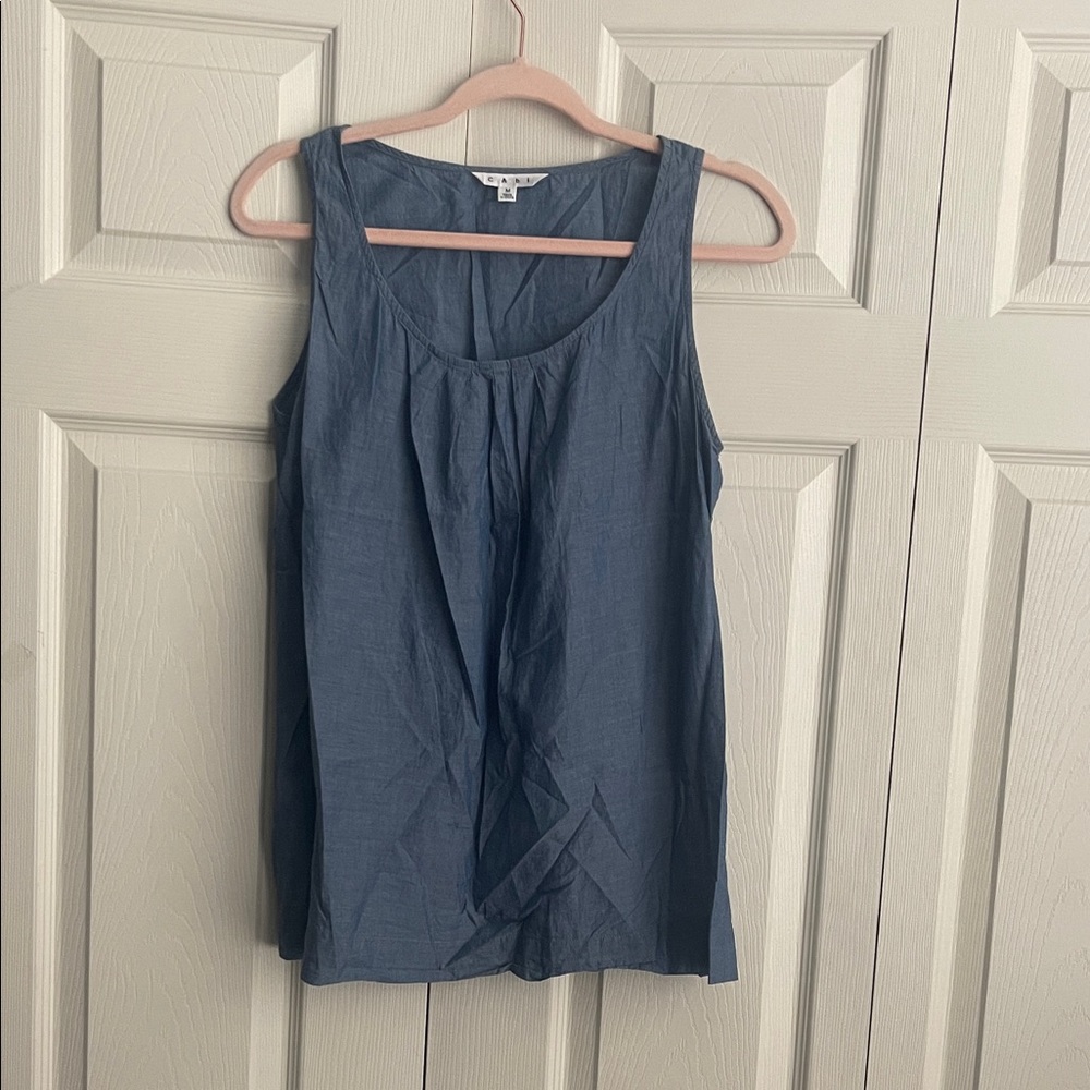 Cabi Sleeveless Pleated Front Tank Top - Blue Chambray Style - Size M.  CONT N